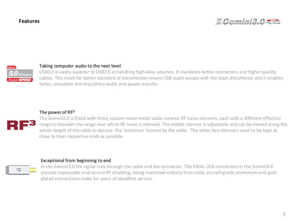 iFi Gemini 3.0 USB Audio Cable – Dual-Head Design, EMI/RFI Shielding, High-Speed Signal & Power Transmission