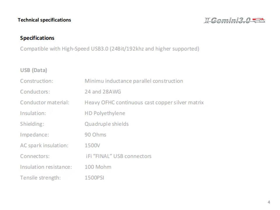 iFi Gemini 3.0 USB Audio Cable – Dual-Head Design, EMI/RFI Shielding, High-Speed Signal & Power Transmission
