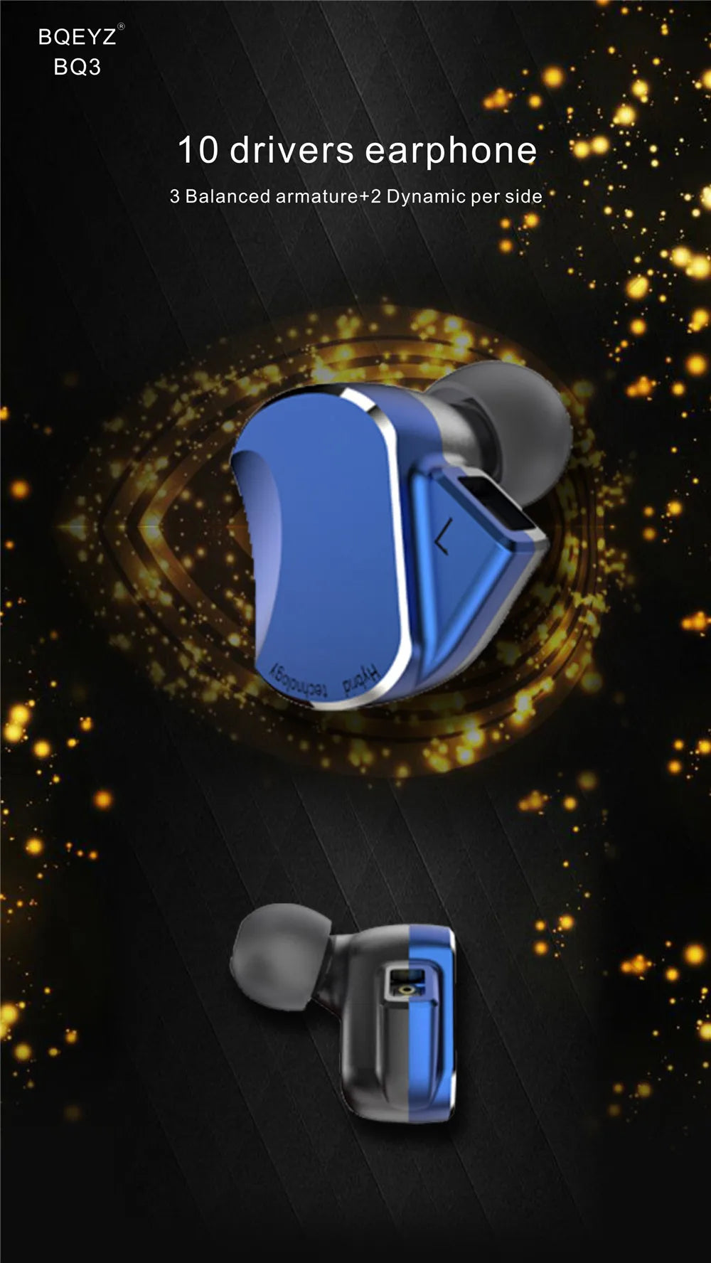 BQEYZ BQ3 HiFi In-Ear Monitor Aluminum Earbuds 0.78mm Detachable Cable