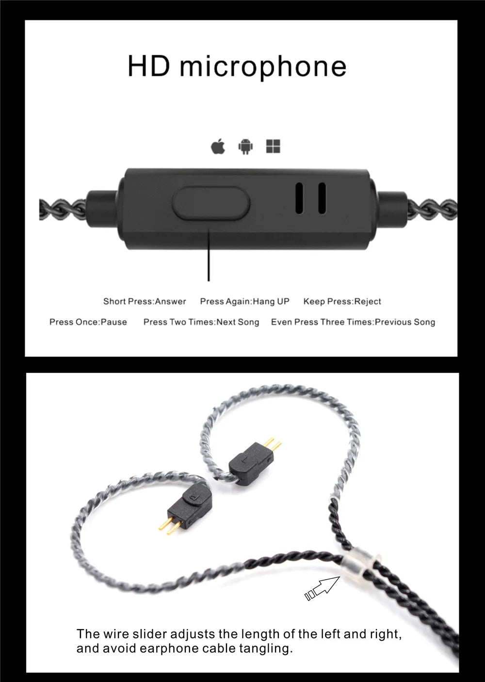 BQEYZ BQ3 HiFi In-Ear Monitor Aluminum Earbuds 0.78mm Detachable Cable