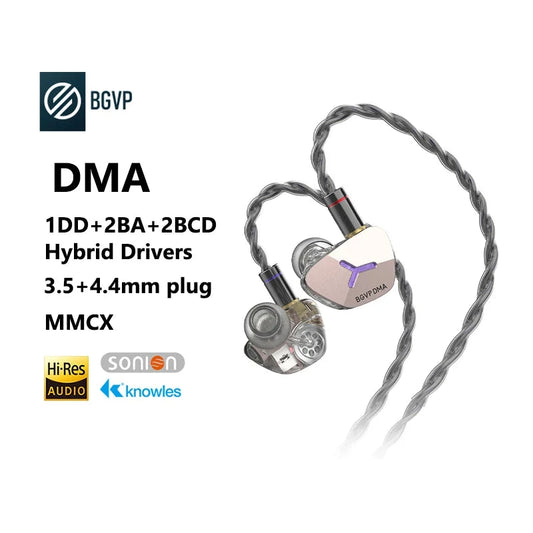 BGVP DMA 1DD+2BA+2BCD Hybrid IEM In-Ear Earphone 3.5+4.4mm plug