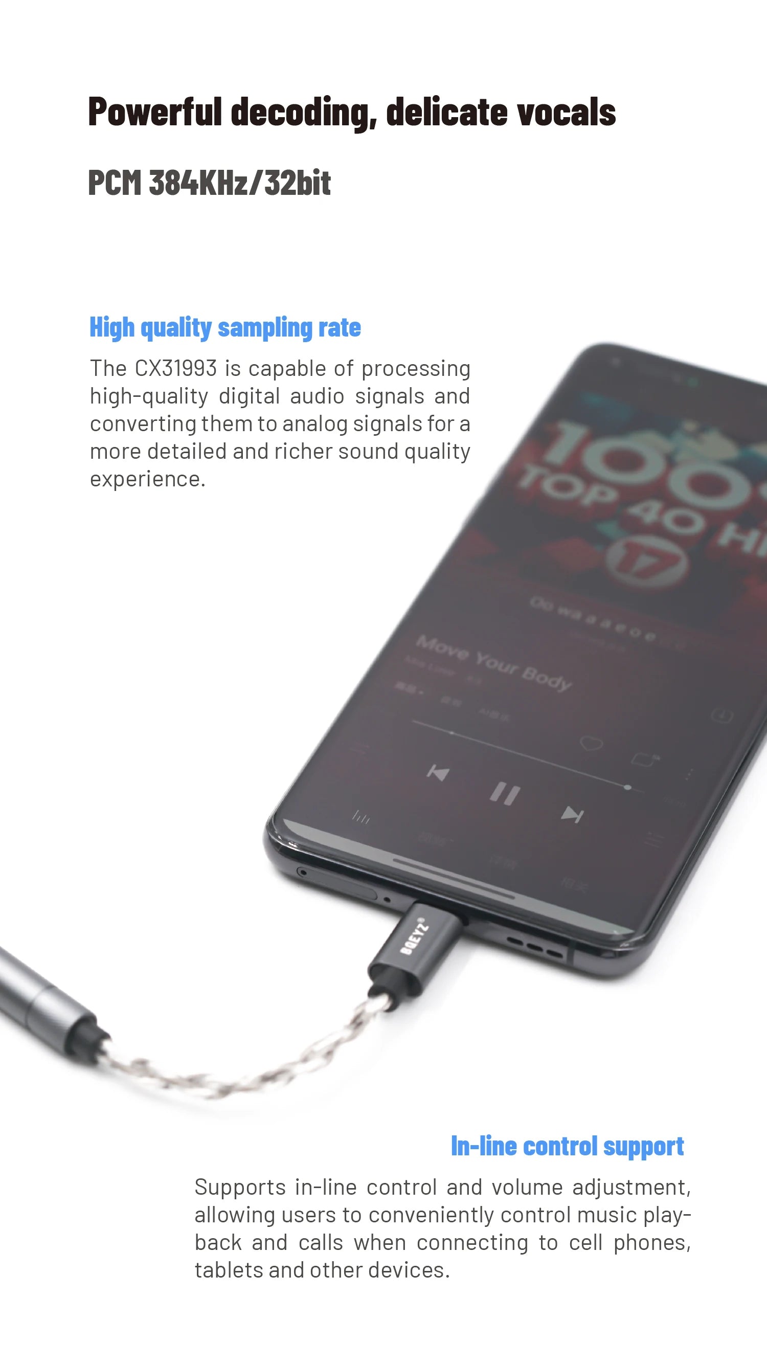 BQEYZ LIN Type-C to 3.5mm/4.4mm HiFi DAC Amp Adapter 32bit 384kHz CX31993
