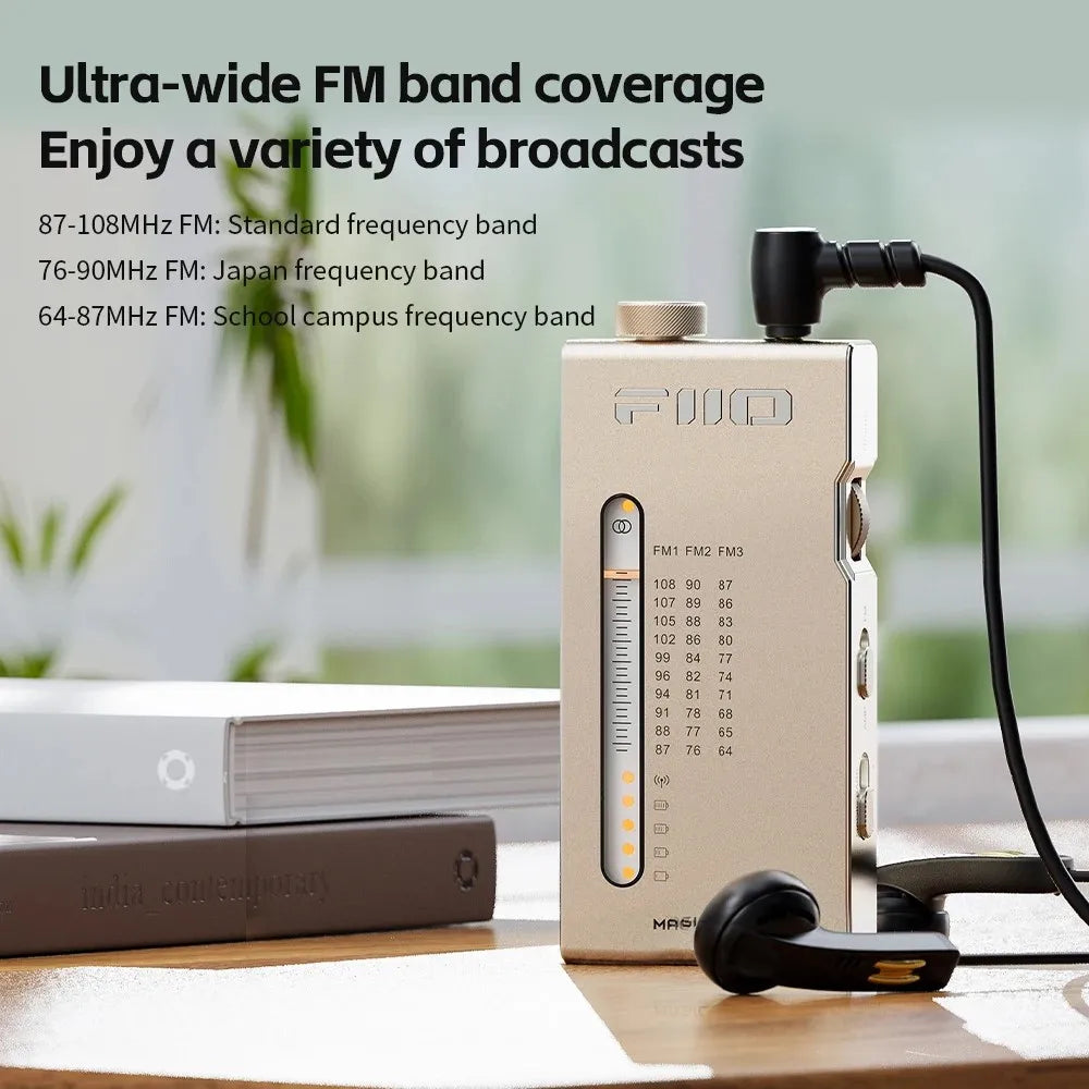 FiiO RR11 Portable HiFi FM Radio Receiver - Analog PVR Tuning, Enhanced Bass, 3D Surround Sound, 64-108MHz Coverage