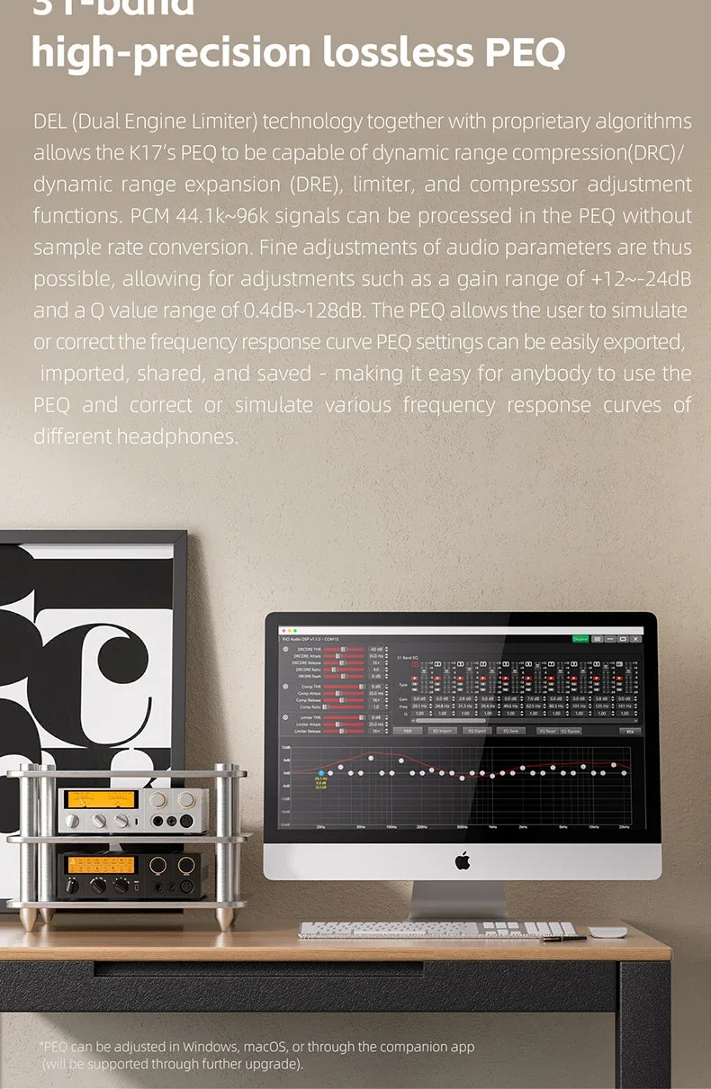 FiiO K17 Desktop DAC AMP Headphone Amplifier - Hi-Res Audio, Dual AK4499EX, MQA, DSD512, PCM768, 31-Band PEQ with Remote Control