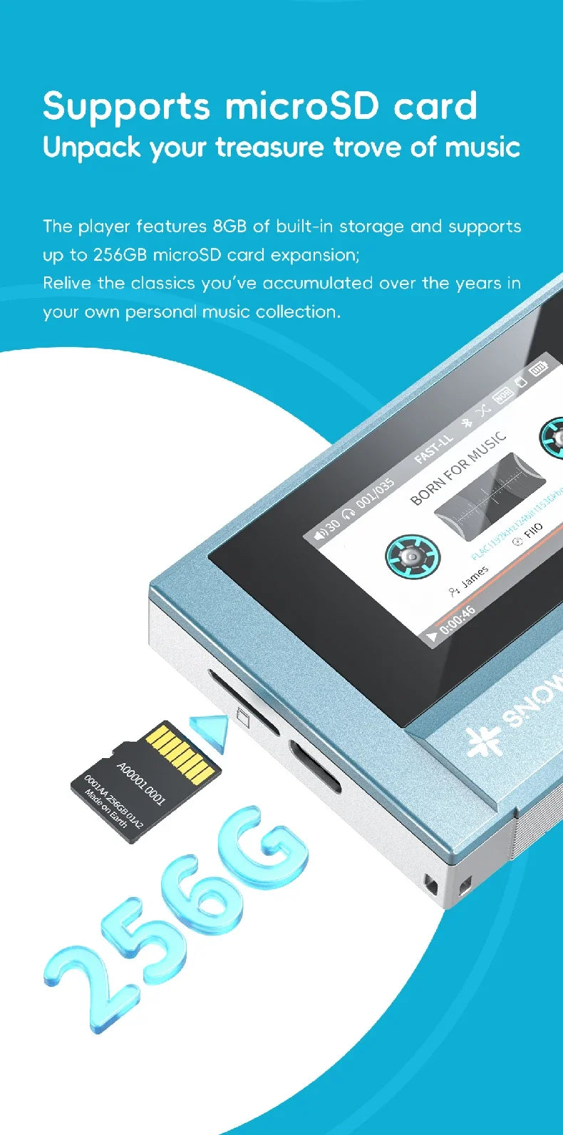 FiiO SnowSky Echo Mini HiFi Bluetooth MP3 Player - 15H Playback, 3.5mm & 4.4mm Headphone Outputs