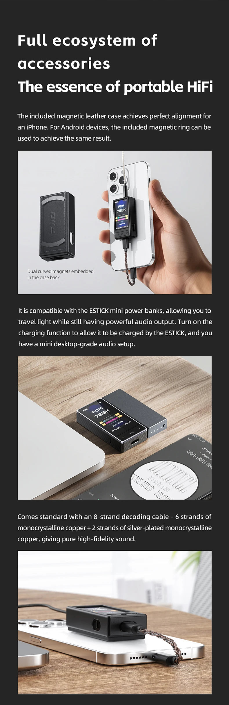 FiiO QX13 Portable DAC AMP Headphone Amplifier - ES9027PRO 8-Ch DAC, 900mW Power, XMOS 16-Core, 10-Band EQ, Carbon Fiber Body (Black)