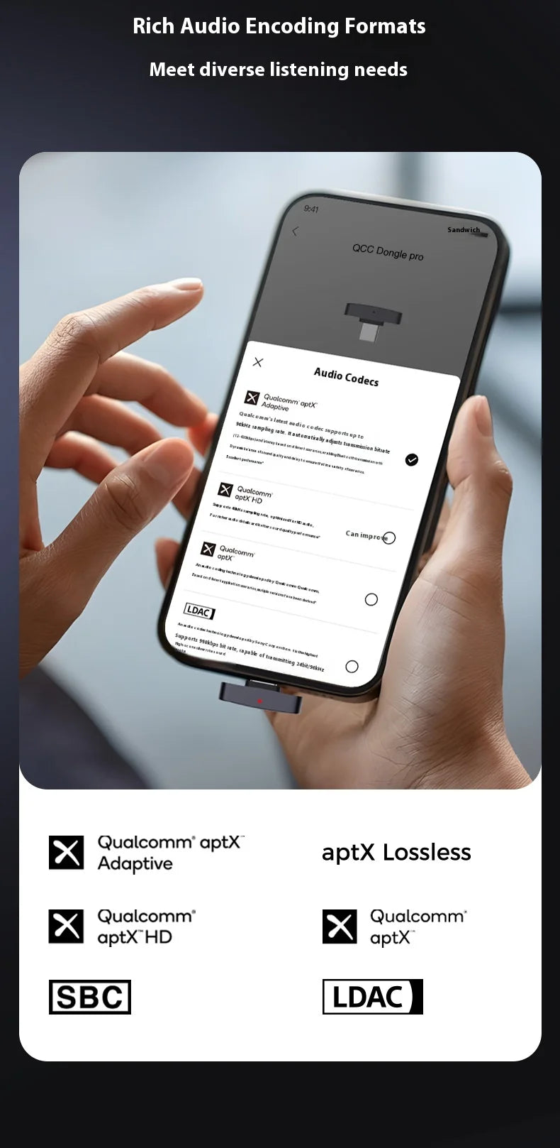 Questyle QCC Dongle Pro Bluetooth 5.4 Transmitter – LDAC Lossless, Snapdragon Sound, aptX Support