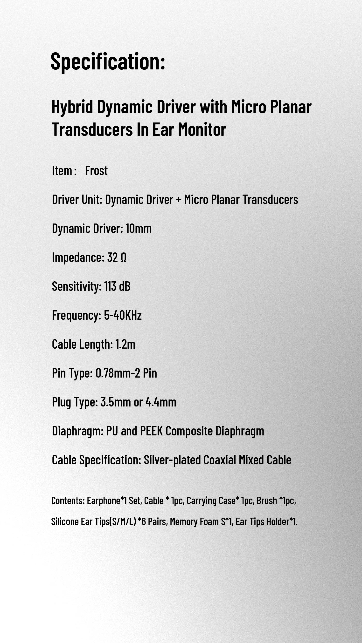 BQEYZ Frost Weather Series HiFi IEM Micro Planar + Dynamic Drivers, Silver-Plated Cable, Glass Faceplate