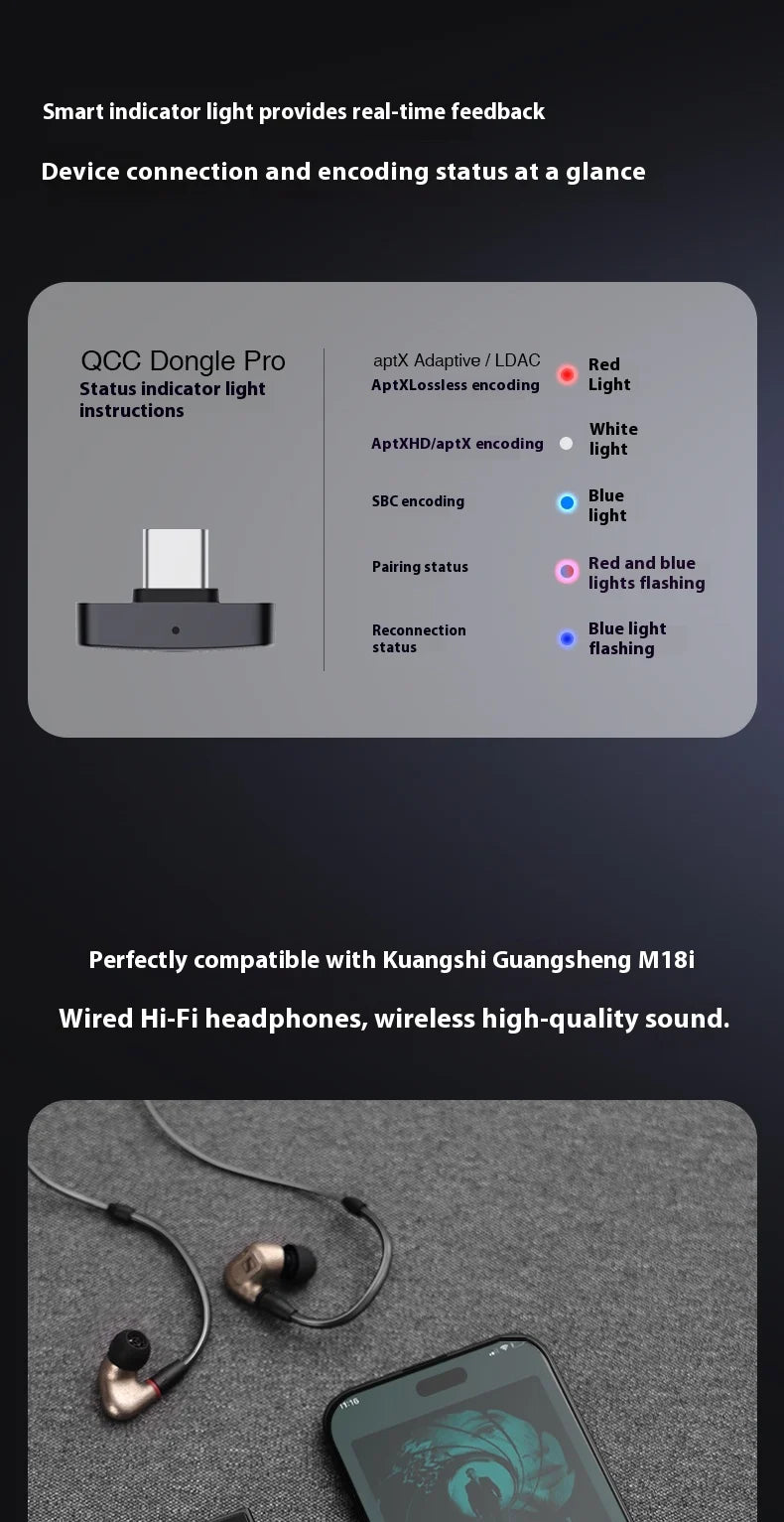Questyle QCC Dongle Pro Bluetooth 5.4 Transmitter – LDAC Lossless, Snapdragon Sound, aptX Support