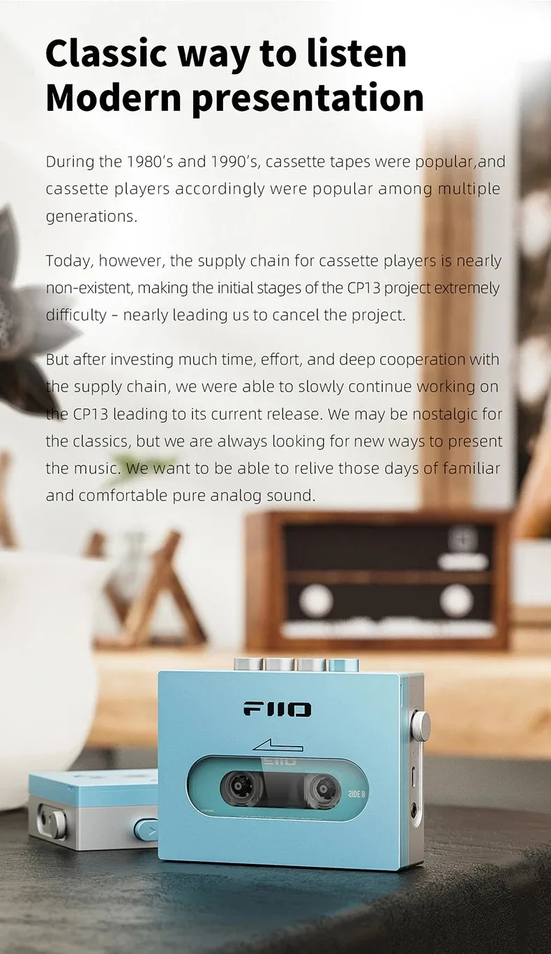 FiiO CP13 Portable Cassette Player – 1800mAh Battery, Balanced Output, Dual-Mode