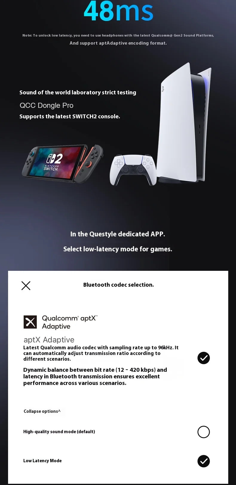 Questyle QCC Dongle Pro Bluetooth 5.4 Transmitter – LDAC Lossless, Snapdragon Sound, aptX Support