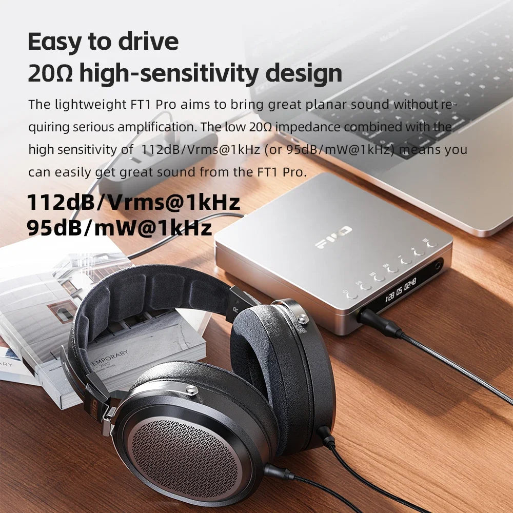 FiiO FT1 Pro Open-Back Planar Magnetic Hi-Fi Headphones - Wired, High Sensitivity for Home, Studio & Recording