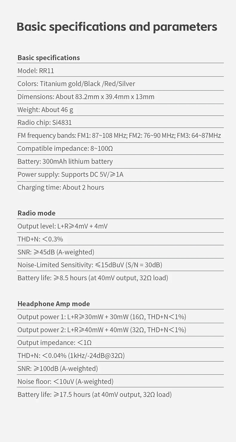 FiiO RR11 Portable HiFi FM Radio Receiver - Analog PVR Tuning, Enhanced Bass, 3D Surround Sound, 64-108MHz Coverage
