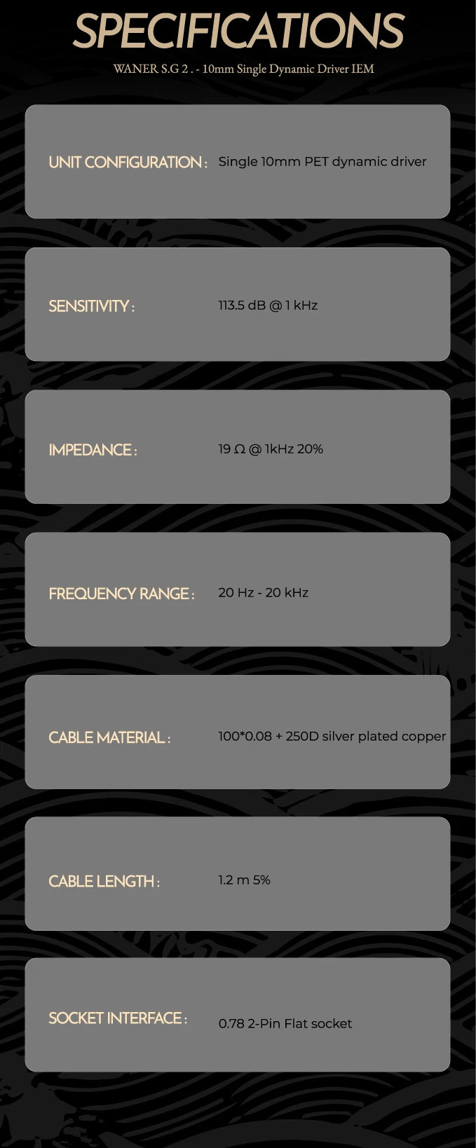 TANGZU WANER SG 2 Single Dynamic In-Ear Headphones ,10mm PET Driver, Detachable Cable, Hi-Fi Sound