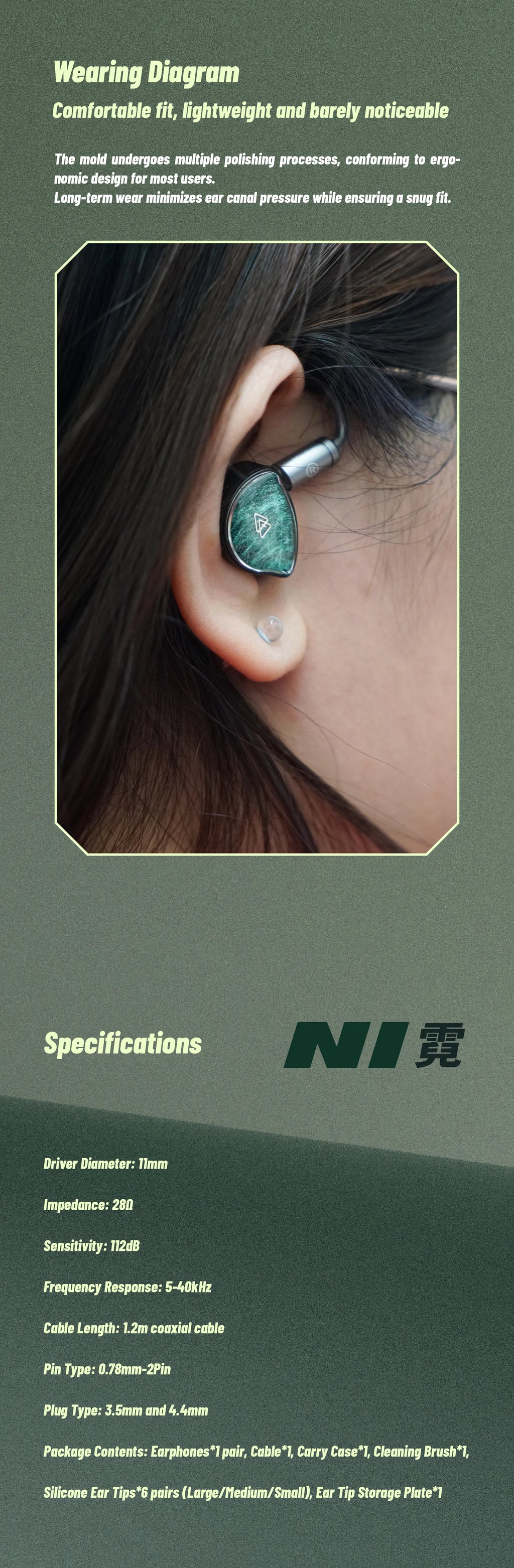 BQEYZ NI HiFi In-Ear Earphones – Dynamic Driver with Bio-Ceramic Diaphragm, Gaming Earbuds, Interchangeable 3.5mm/4.4mm Plugs