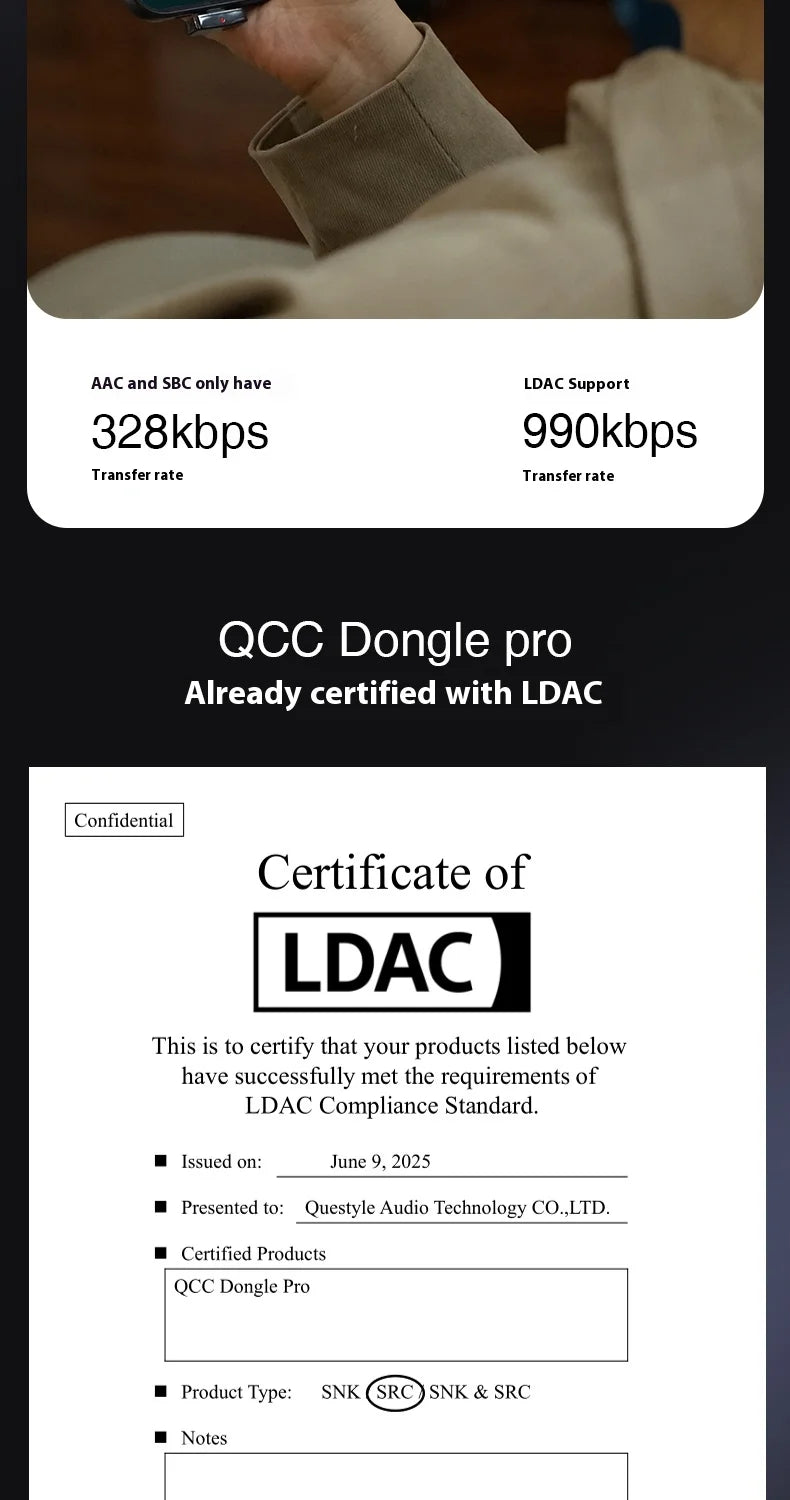 Questyle QCC Dongle Pro Bluetooth 5.4 Transmitter – LDAC Lossless, Snapdragon Sound, aptX Support