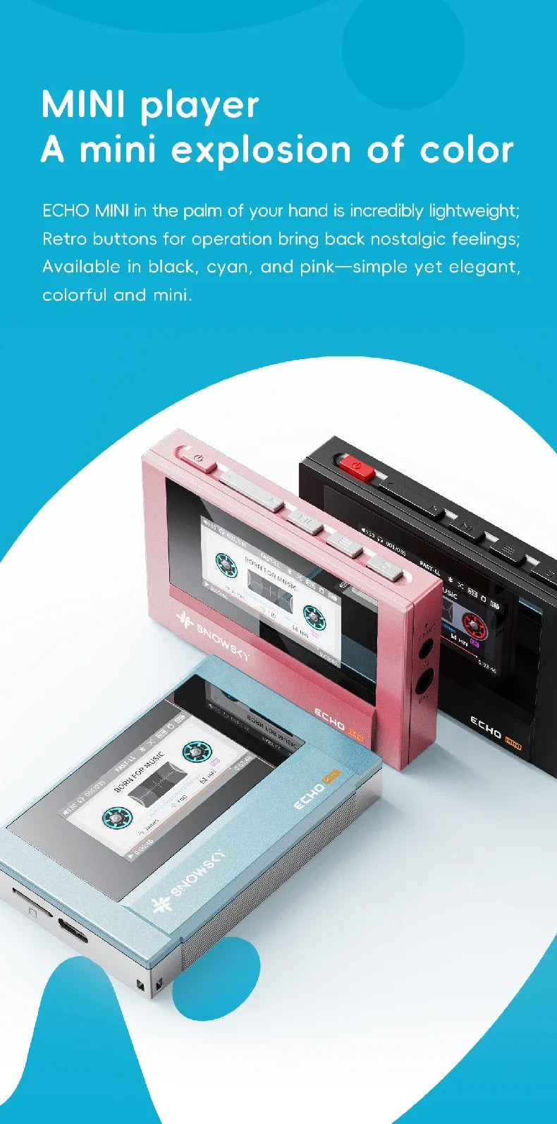 FiiO SnowSky Echo Mini HiFi Bluetooth MP3 Player - 15H Playback, 3.5mm & 4.4mm Headphone Outputs