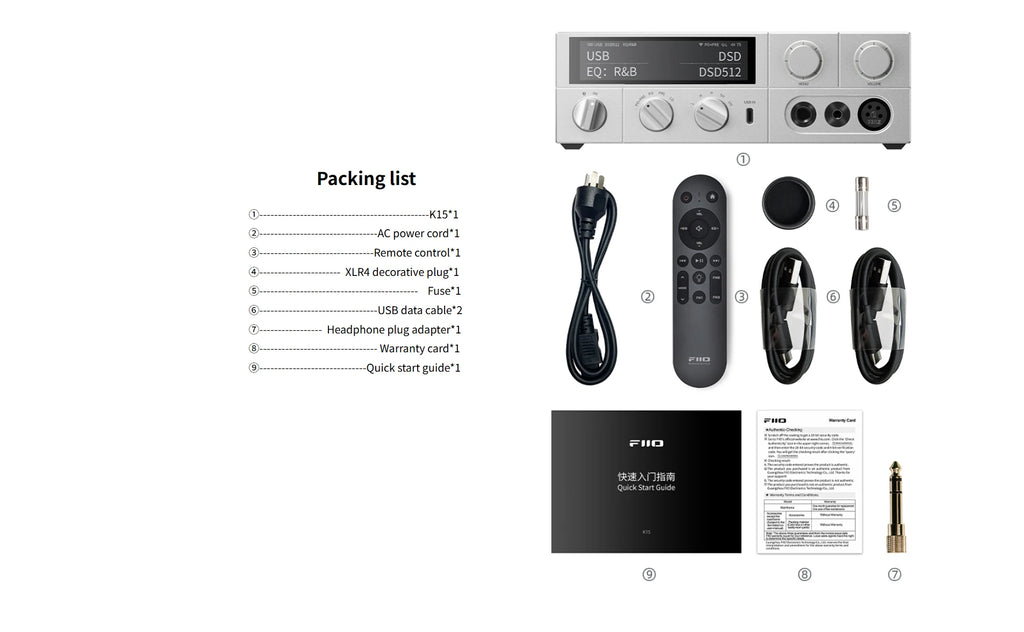 FiiO K15 Desktop DAC AMP Headphone Amplifier Full MQA PEQ Hi-Res Audio dual AK4497S chips DSD512 PCM768 Bluetooth LDAC