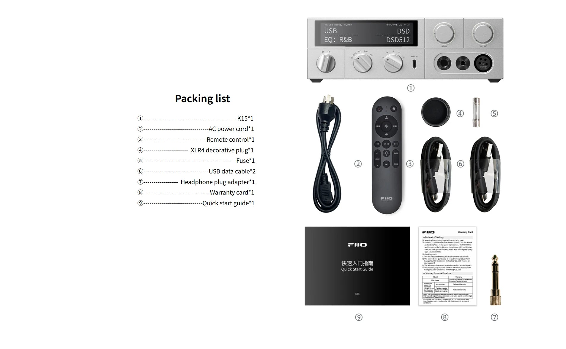 FiiO K15 Desktop DAC AMP Headphone Amplifier Full MQA PEQ Hi-Res Audio dual AK4497S chips DSD512 PCM768 Bluetooth LDAC
