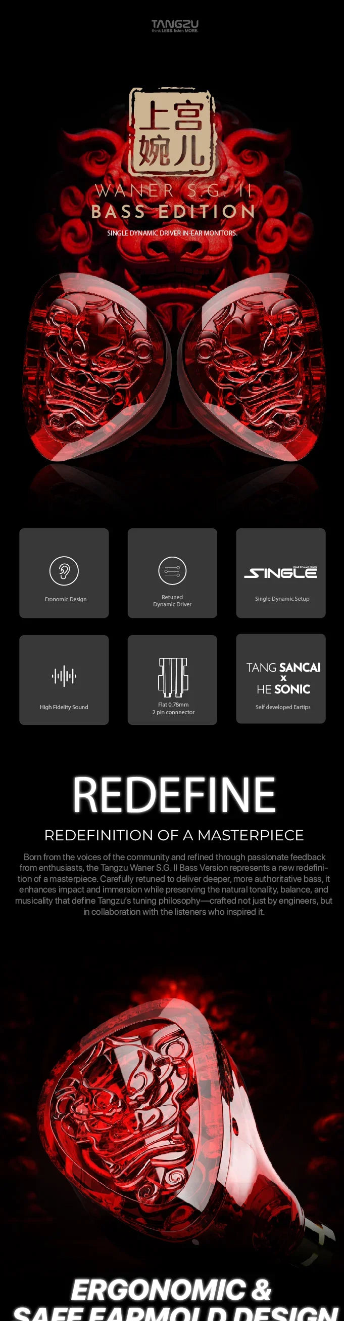 TANGZU Wan’er SG II Red Lion IEM – Bass-Enhanced Single Dynamic Driver Earphones