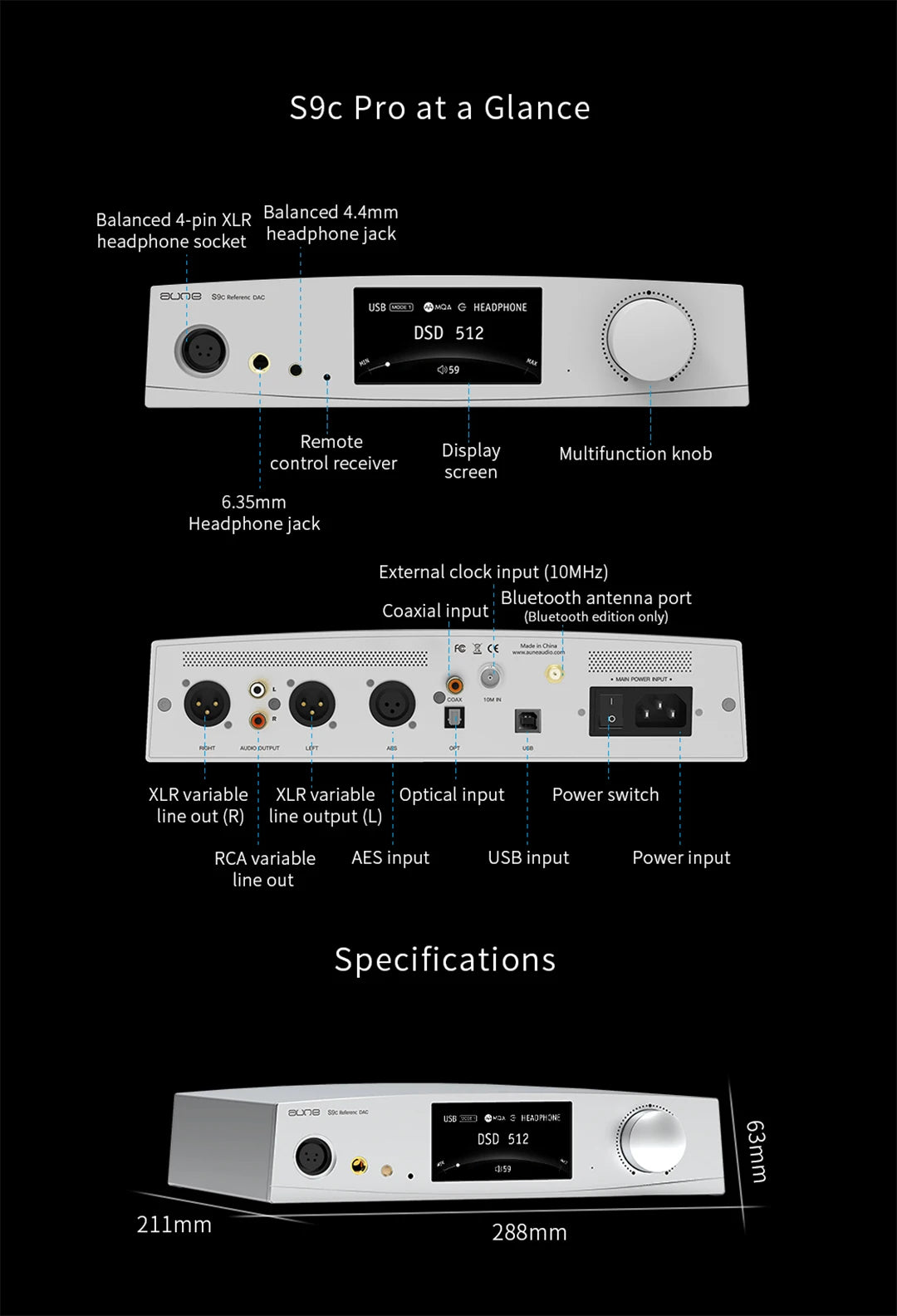 AUNE S9C PRO DAC Headphone Amplifier | ES9068AS Desktop HiFi