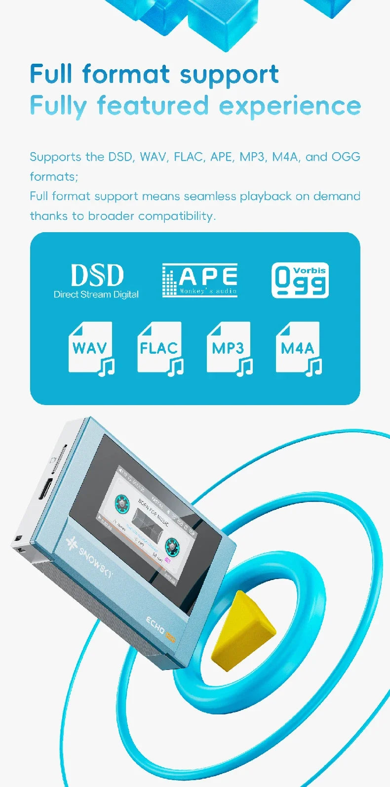 FiiO SnowSky Echo Mini HiFi Bluetooth MP3 Player - 15H Playback, 3.5mm & 4.4mm Headphone Outputs