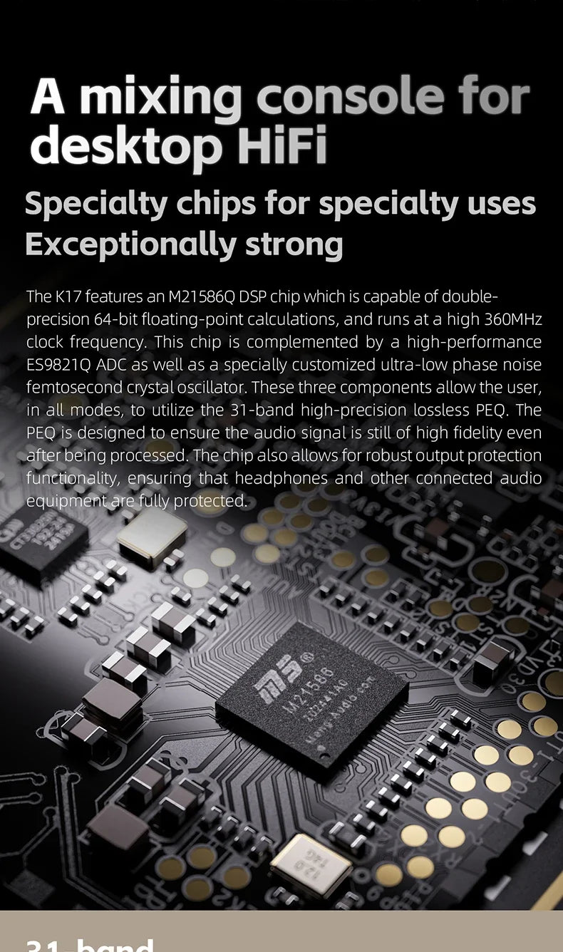 FiiO K17 Desktop DAC AMP Headphone Amplifier - Hi-Res Audio, Dual AK4499EX, MQA, DSD512, PCM768, 31-Band PEQ with Remote Control