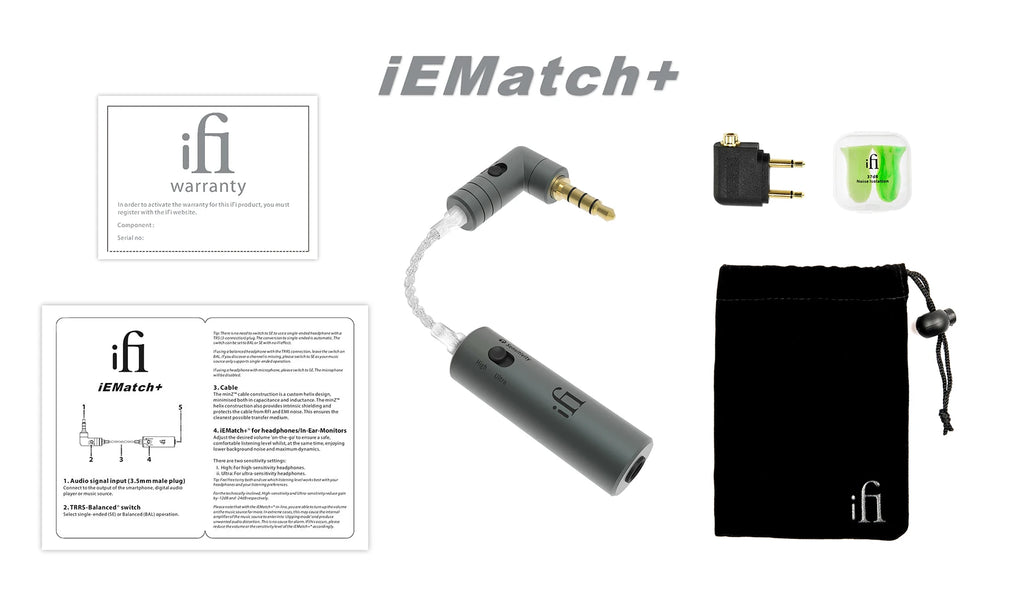 iFi iEMatch+/4.4 Lossless Headphone Impedance Matcher Noise Reduction Attenuator Equalizer 2.5/3.5 to 4.4 mm Headphone Adapter