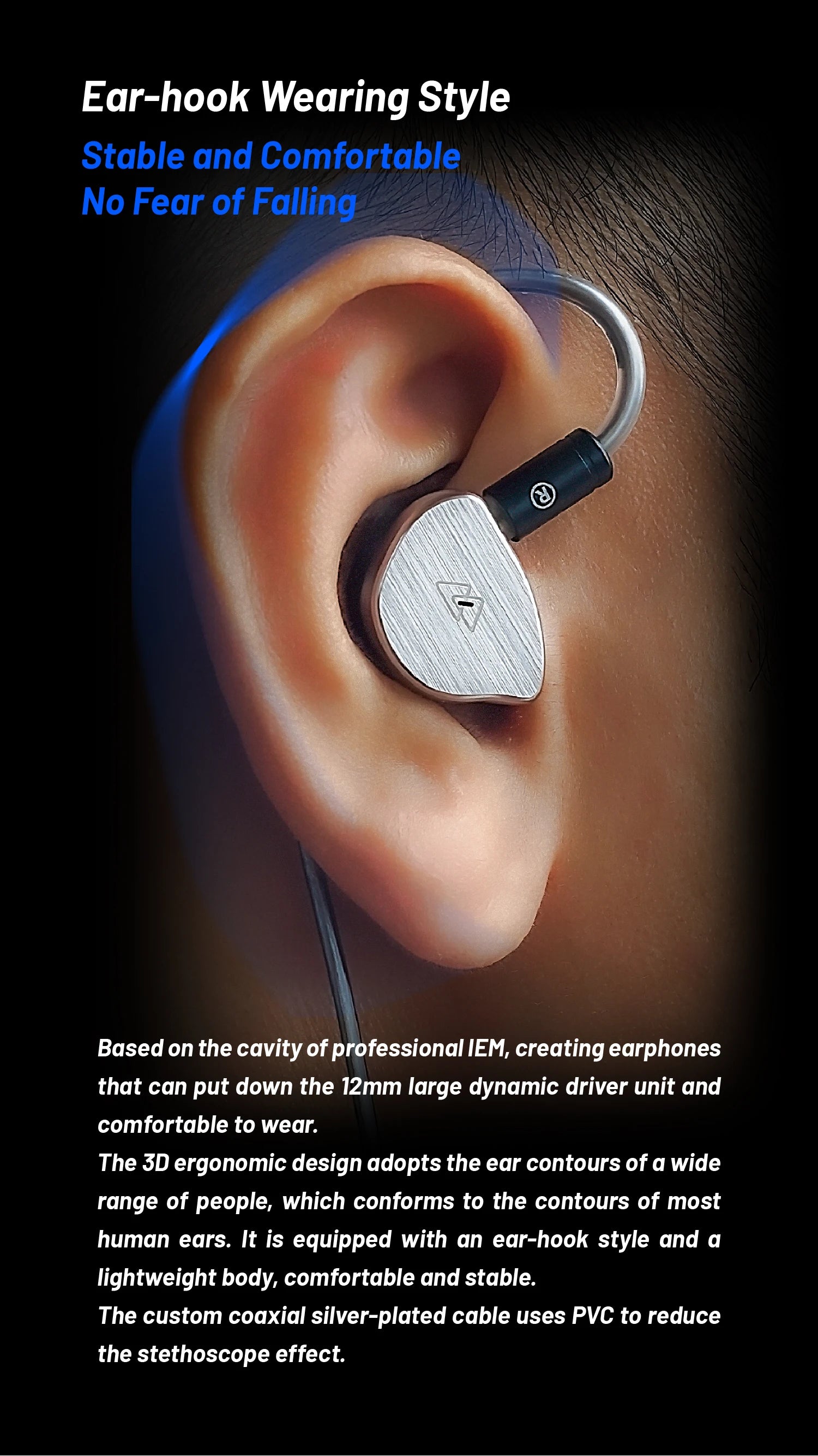 BQEYZ BQ10 12mm Dynamic Driver HiFi Wired IEM Gaming Earbuds 0.78mm Detachable Cable