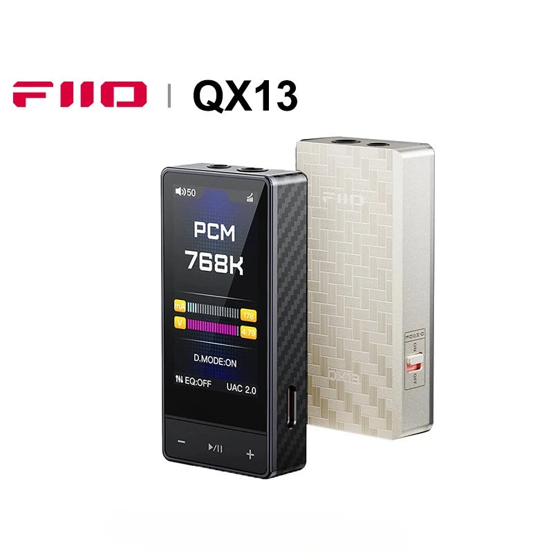 FiiO QX13 Portable DAC AMP Headphone Amplifier - ES9027PRO 8-Ch DAC, 900mW Power, XMOS 16-Core, 10-Band EQ, Carbon Fiber Body (Black)