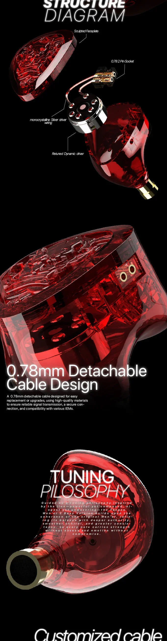 TANGZU Wan’er SG II Red Lion IEM – Bass-Enhanced Single Dynamic Driver Earphones