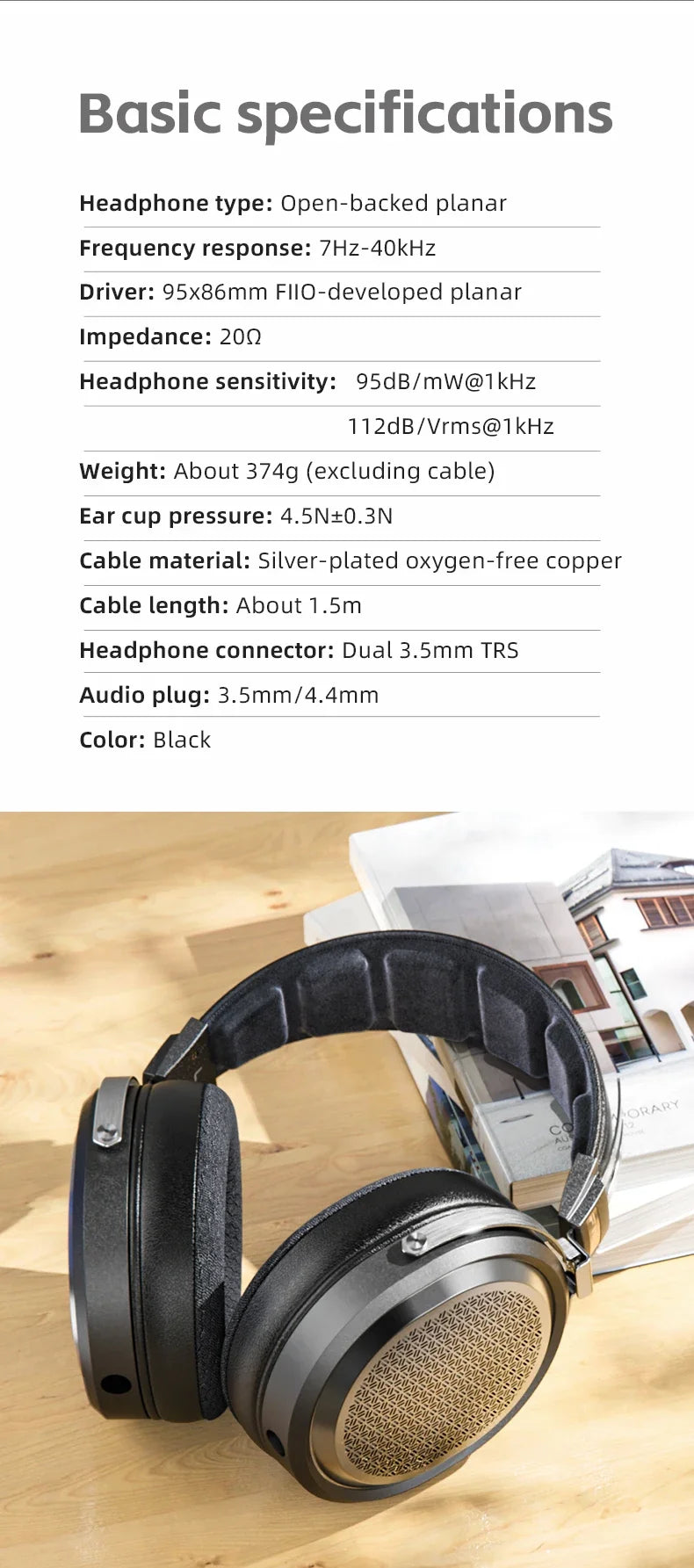 FiiO FT1 Pro Open-Back Planar Magnetic Hi-Fi Headphones - Wired, High Sensitivity for Home, Studio & Recording