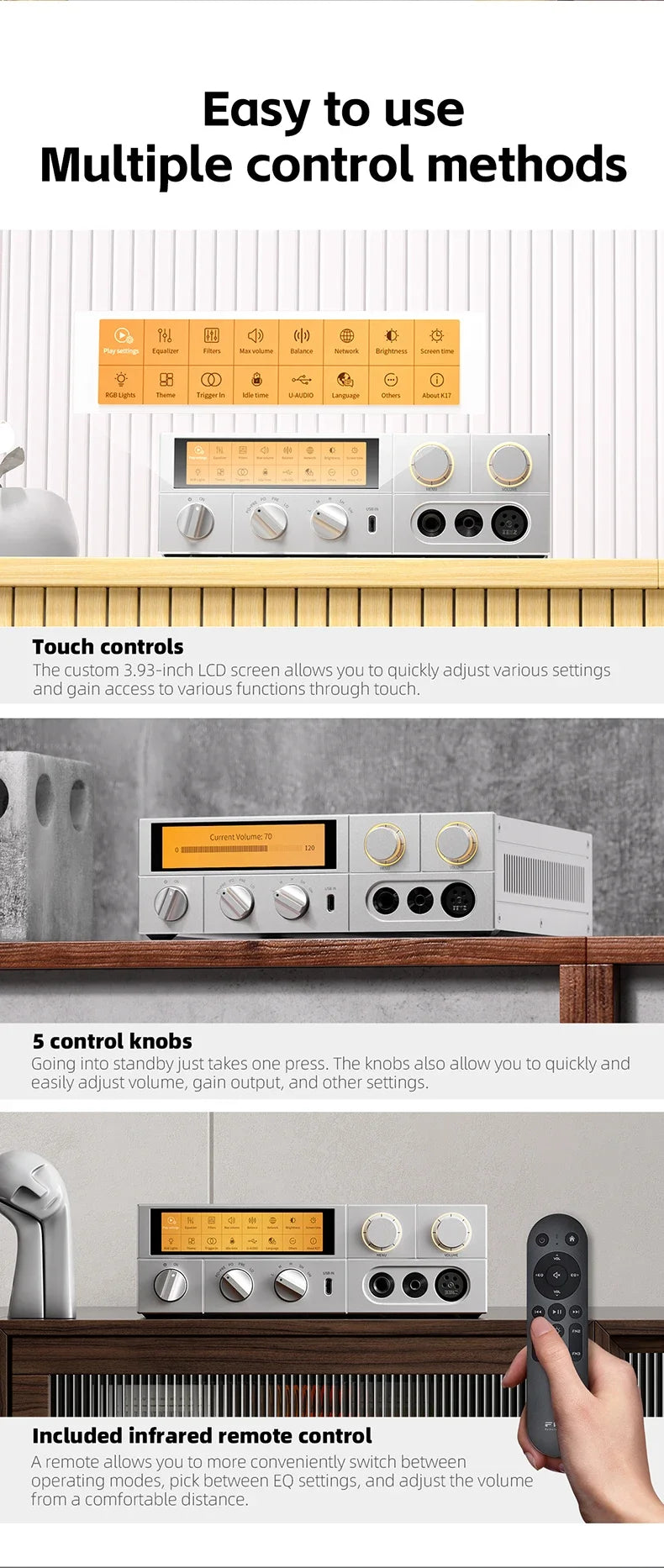 FiiO K17 Desktop DAC AMP Headphone Amplifier - Hi-Res Audio, Dual AK4499EX, MQA, DSD512, PCM768, 31-Band PEQ with Remote Control