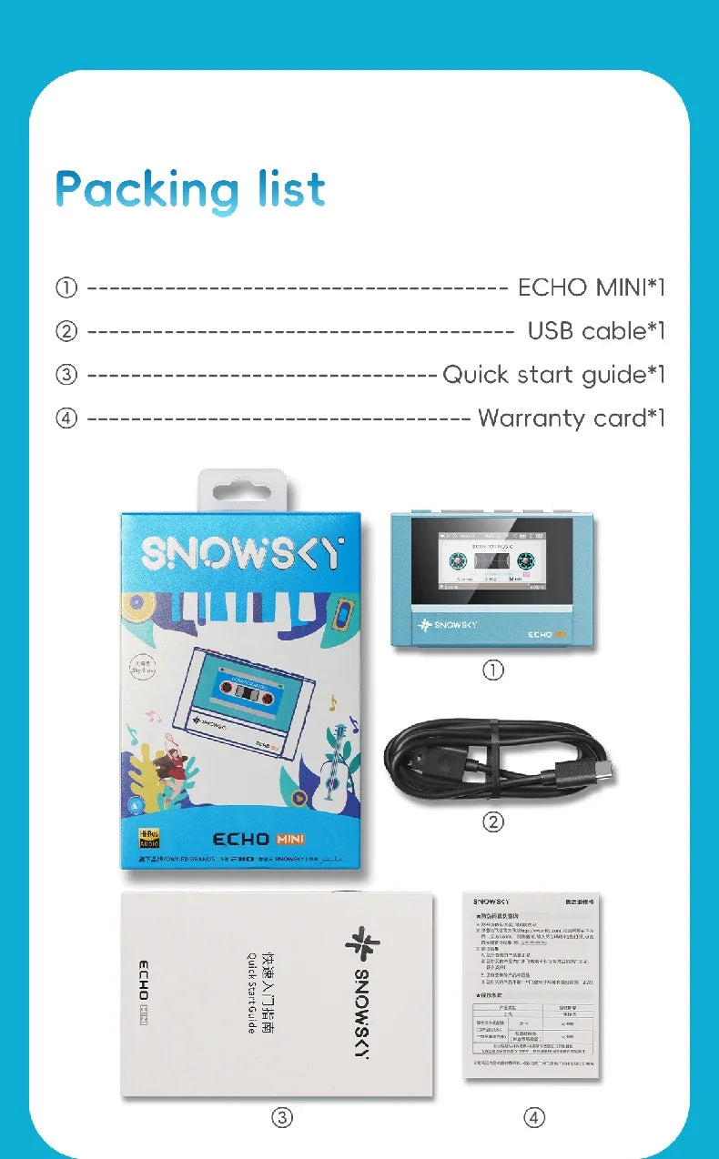 FiiO SnowSky Echo Mini HiFi Bluetooth MP3 Player - 15H Playback, 3.5mm & 4.4mm Headphone Outputs