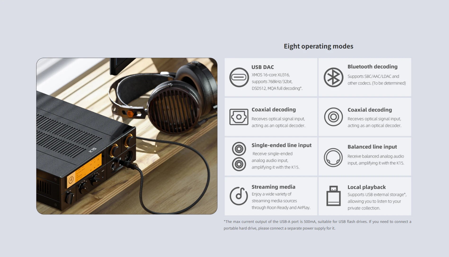 FiiO K15 Desktop DAC AMP Headphone Amplifier Full MQA PEQ Hi-Res Audio dual AK4497S chips DSD512 PCM768 Bluetooth LDAC