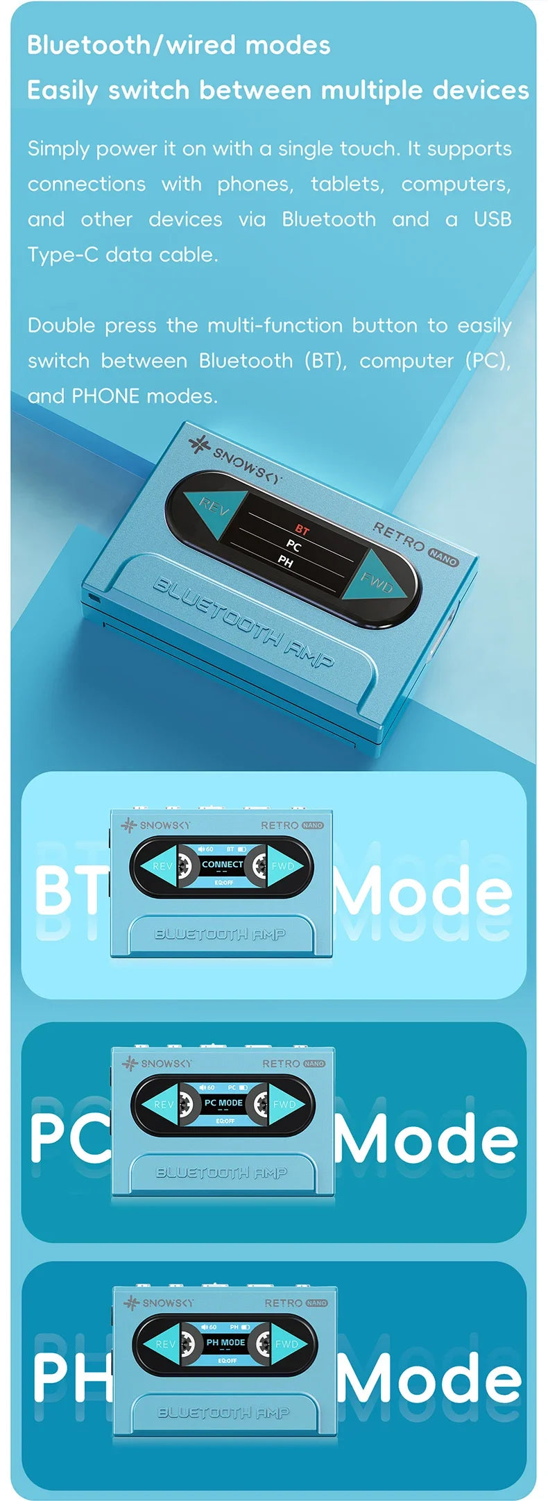 FiiO SnowSky Retro Nano Bluetooth DAC & Headphone Amplifier - LDAC, aptX Adaptive, aptX LL, 3.5mm/4.4mm Outputs