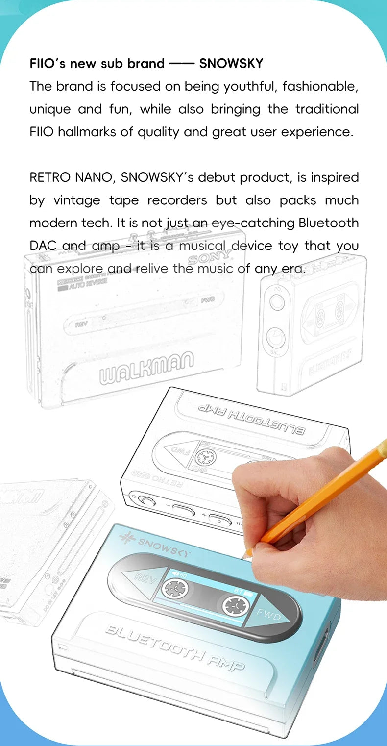FiiO SnowSky Retro Nano Bluetooth DAC & Headphone Amplifier - LDAC, aptX Adaptive, aptX LL, 3.5mm/4.4mm Outputs