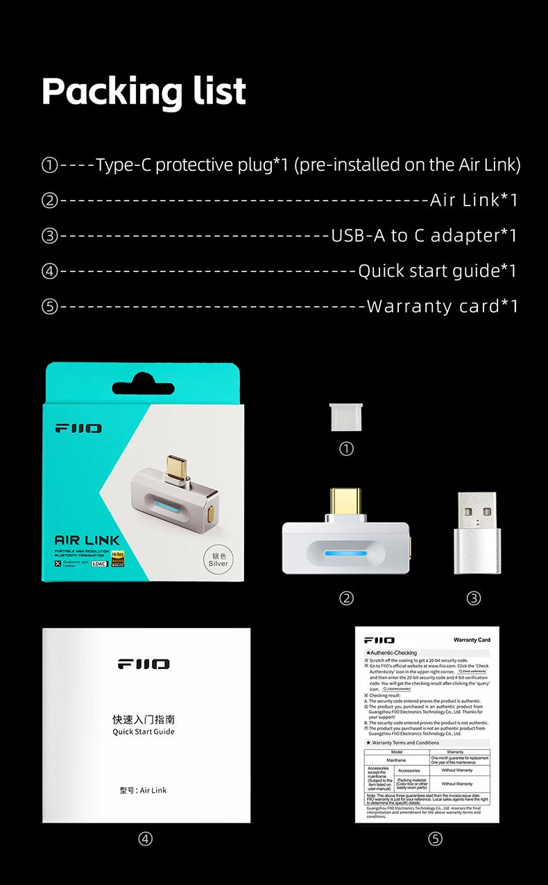 FiiO Air Link Bluetooth Transmitter – LDAC, aptX Adaptive, Type-C, BT 6.0