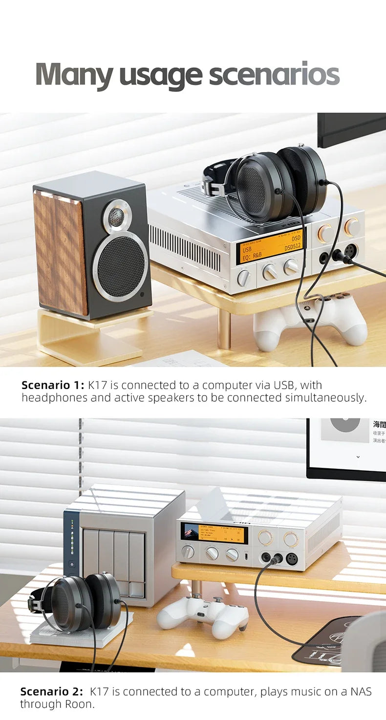 FiiO K17 Desktop DAC AMP Headphone Amplifier - Hi-Res Audio, Dual AK4499EX, MQA, DSD512, PCM768, 31-Band PEQ with Remote Control