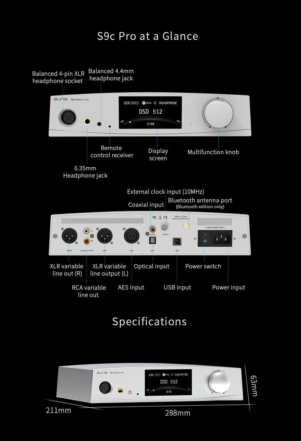 AUNE S9C PRO DAC Headphone Amplifier | ES9068AS Desktop HiFi