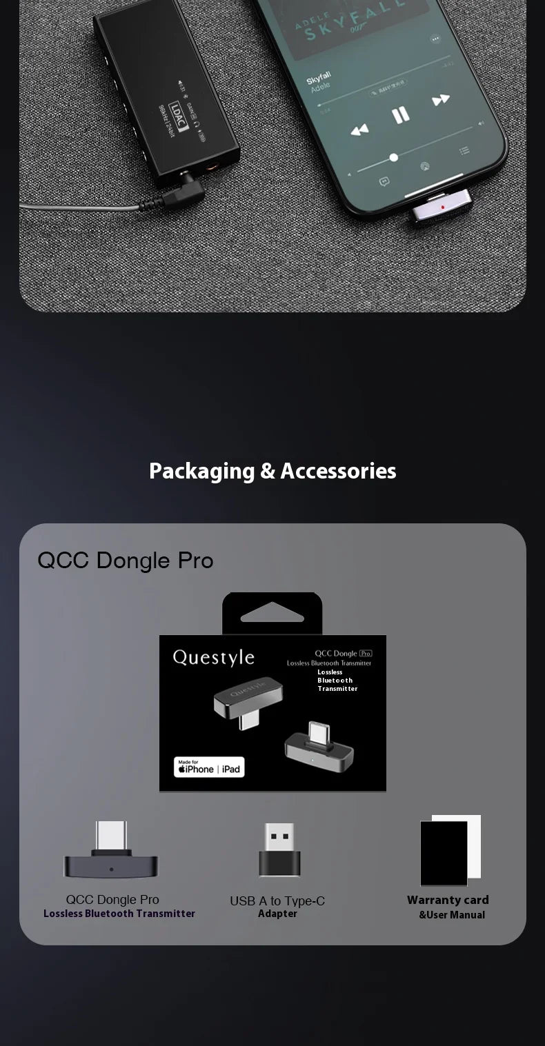 Questyle QCC Dongle Pro Bluetooth 5.4 Transmitter – LDAC Lossless, Snapdragon Sound, aptX Support