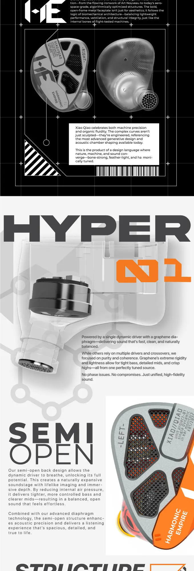 HE Xiao Qiao IEM – Semi-Open Graphene Dynamic Driver Earphones