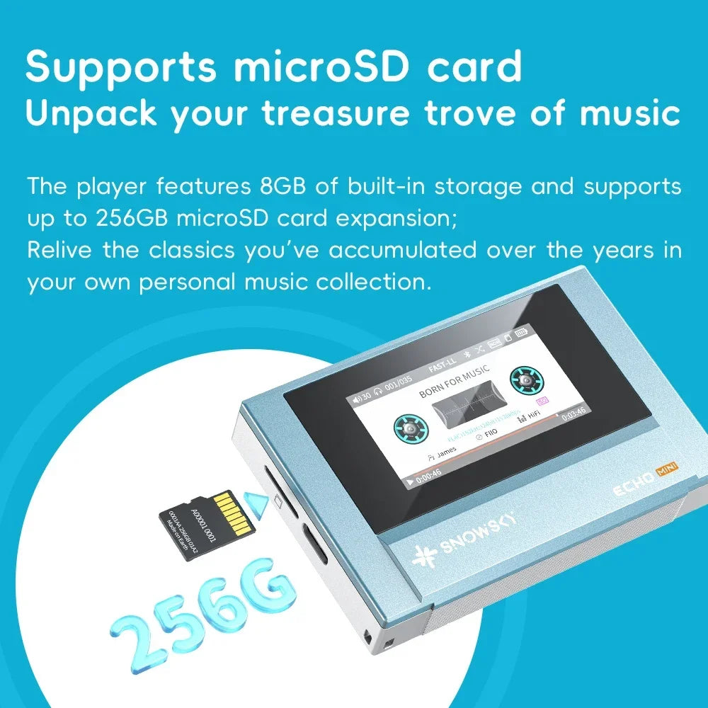 FiiO SnowSky Echo Mini HiFi Bluetooth MP3 Player - 15H Playback, 3.5mm & 4.4mm Headphone Outputs