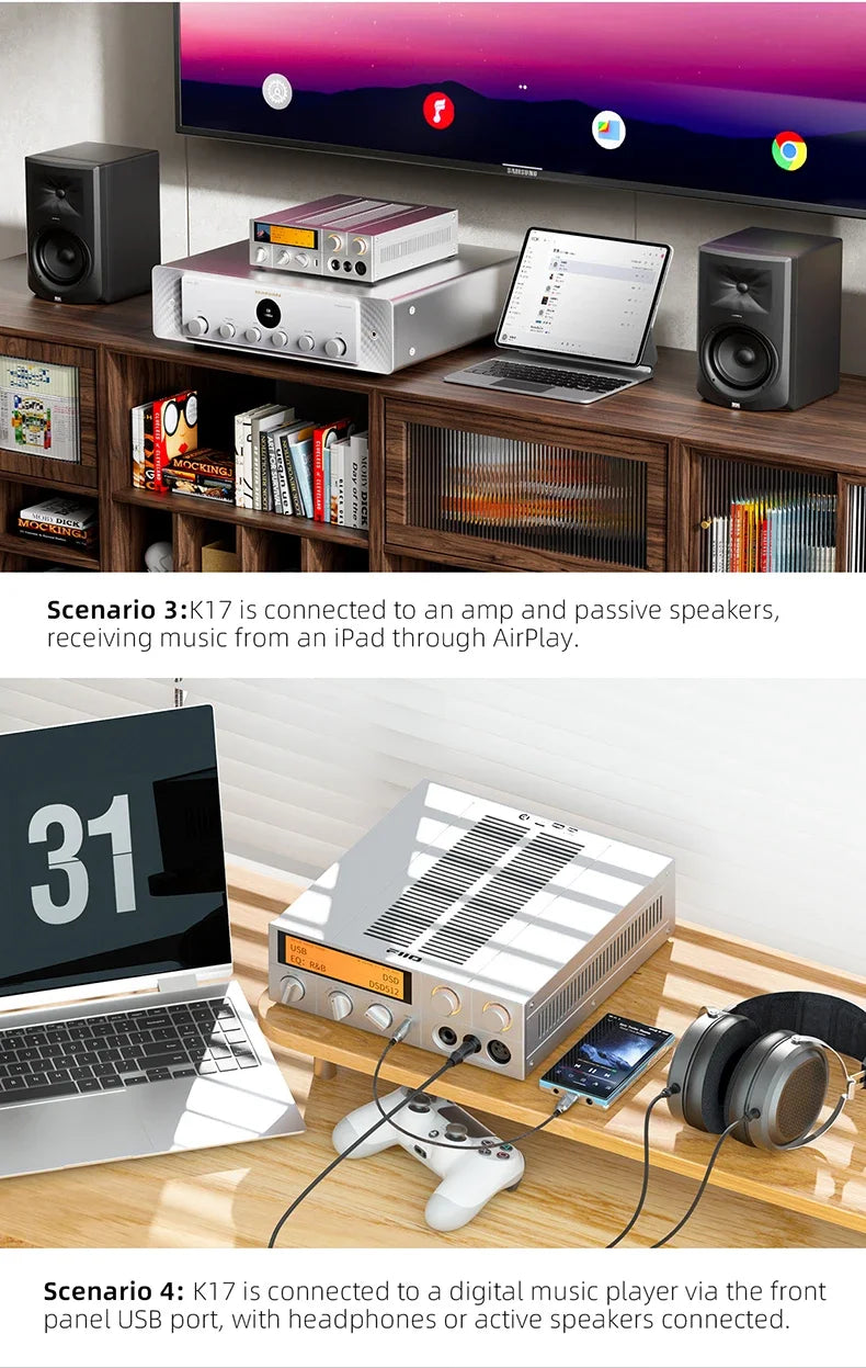 FiiO K17 Desktop DAC AMP Headphone Amplifier - Hi-Res Audio, Dual AK4499EX, MQA, DSD512, PCM768, 31-Band PEQ with Remote Control
