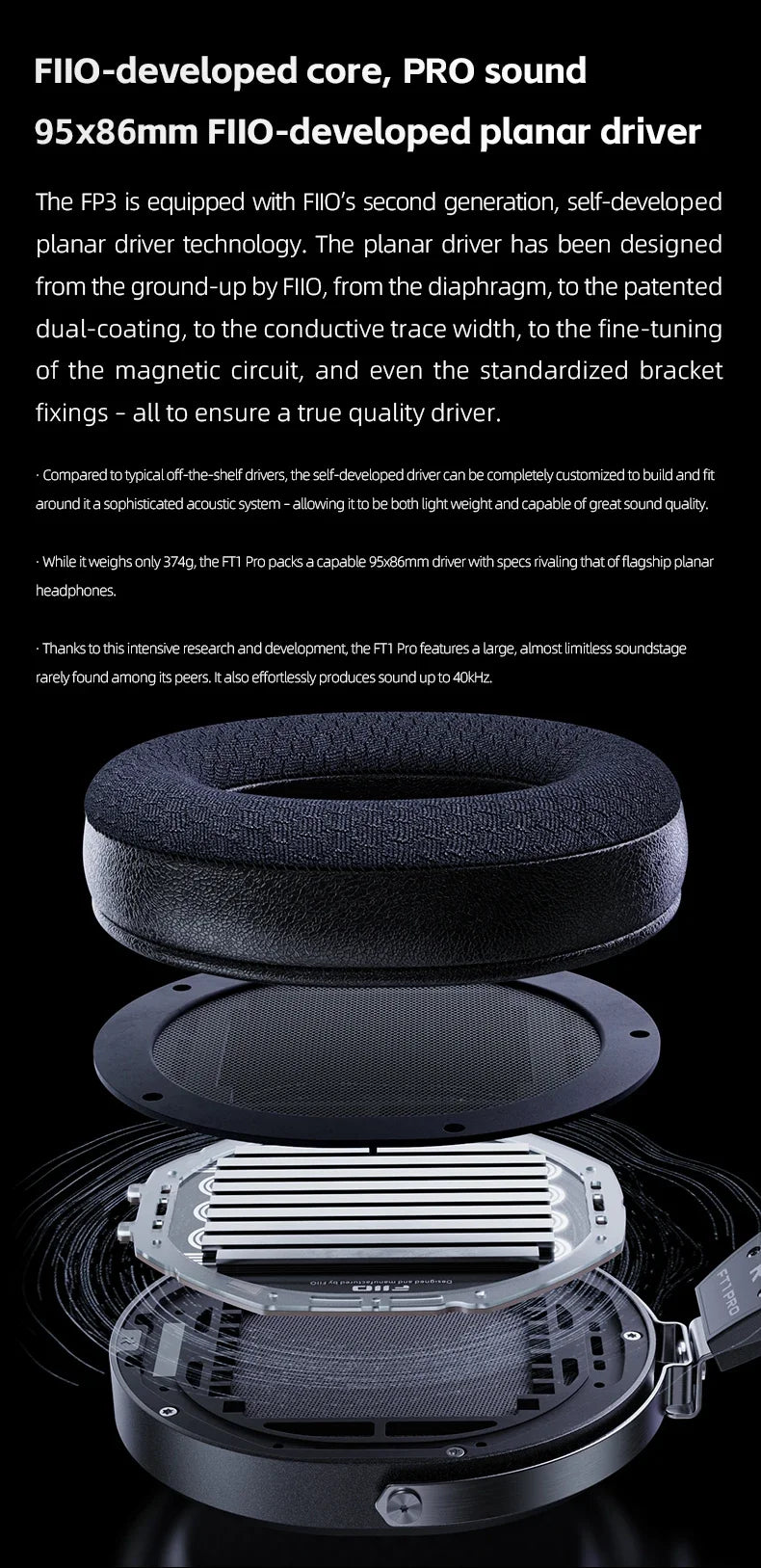 FiiO FT1 Pro Open-Back Planar Magnetic Hi-Fi Headphones - Wired, High Sensitivity for Home, Studio & Recording